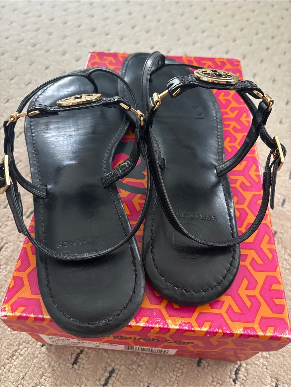 Tory Burch Ali Sandals black leather size 9 - Picture 4 of 7